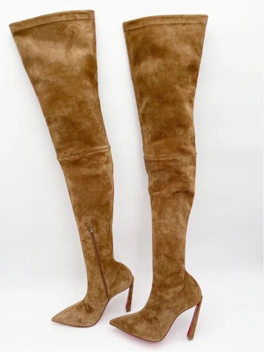 Christian Louboutin Tan Suede Over-the-Knee Stiletto Boots